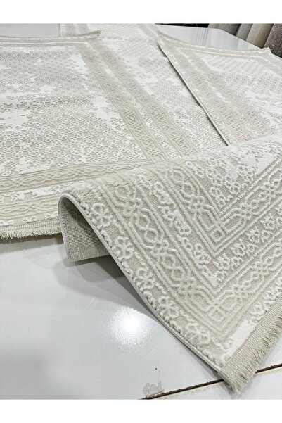 İnci Yatak Odası Halısı 3'lü Set Krem Renk Argın Halı