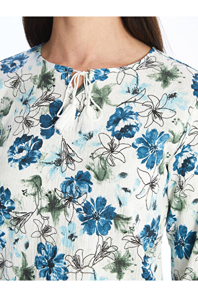 LC Waikiki Tie Collar Patterned Long Sleeve Women's Blouse