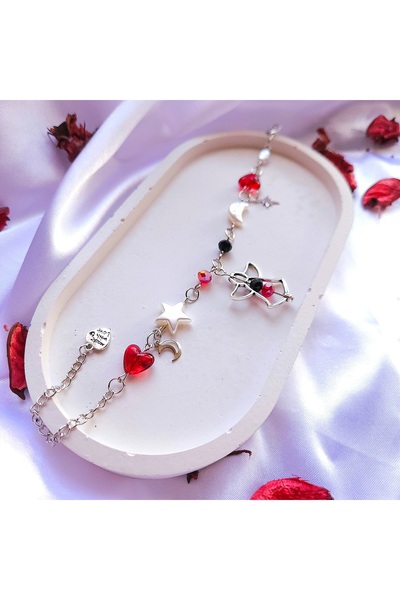 LE&DA Accessory Fairycore Bracelet with Red Heart, Star and Angel Charms