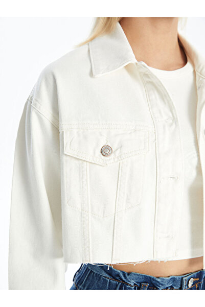 LC Waikiki Shirt Collar Straight Long Sleeve Crop Women's Jean Jacket