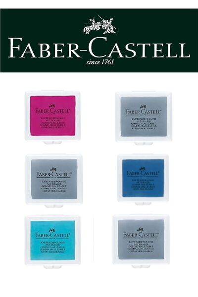 Faber Castell ممحاة العجين 6 قطع (وردي، أزرق، 3 رمادي، أزرق داكن)