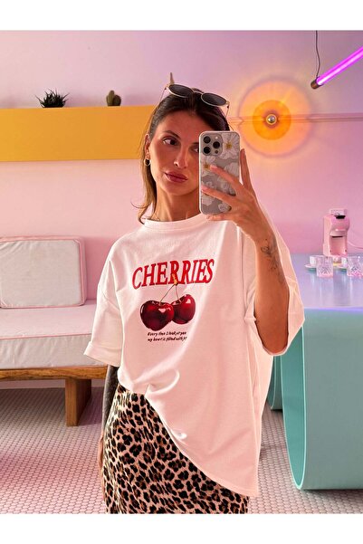 Jose Clothing تي شيرت أبيض كبير الحجم من القطن العضوي مطبوع من سلسلة أمالفي -...