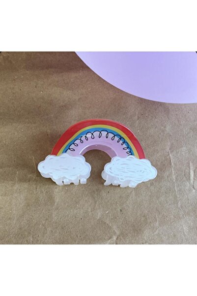 Mercan Gökkuşaklı Beyaz Bulutlu 8cm Mandal Toka