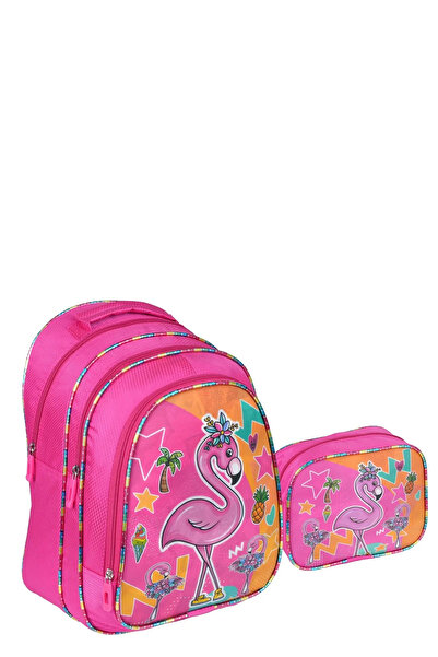 SYG Училищна чанта с фламинго мотив - 3 отделения, кутия за обяд, 13ARZ11