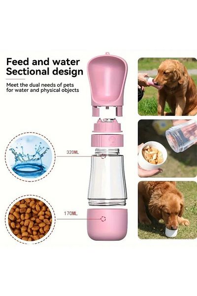 mint's 320ml+170ml White Portable Pet Waterer - Travel Container