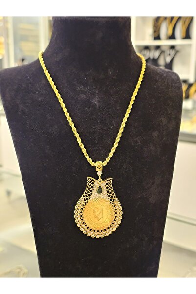 imitasyon dünyası 22 Ayar Altın Kaplama Zirkon Taşlı  Yarımlı Lale Kolye A+ K...