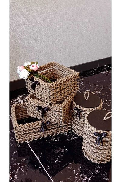 Egindra Set de 5 organizatoare din împletitură de răchită - decorative și utile