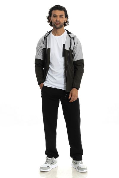 Cramp Spor Men's Outdoor Windbreaker Jacket - Fixed Hood and Zippered Pockets