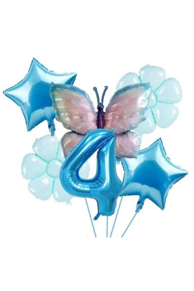 DÜVENCİ TİCARET Folie cu numere și fluturi albastre - Set de baloane pentru c...
