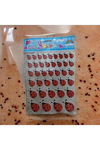 abnturk 38 Adet uğurböceği desenli süper yapışkan sticker 4 farklı boyutta uğ...