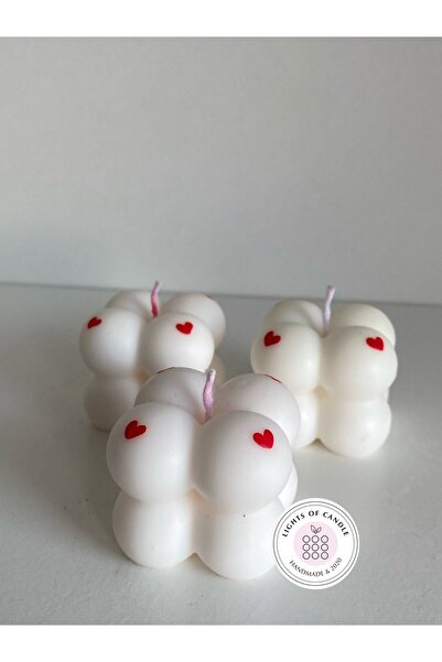lıghts of candle handmade & 2020 Kalp Desenli El Boyaması 3’lü Mini Bubble Mum Seti