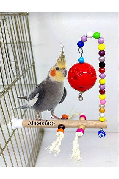 aliceshop Cockatiel with Bells - Stress String Perch Toy