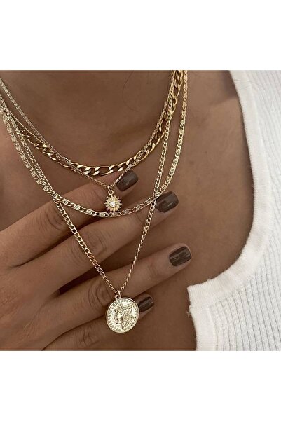 Foxyn FXN-12 Taşlı Çoklu Zincir Retro Boho Tarz Bohem Vintage Portre Madalyon...