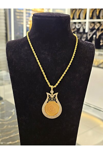 imitasyon dünyası 22 Ayar Altın Kaplama Zirkon Taşlı  Yarımlı Klasik Lale  Ko...