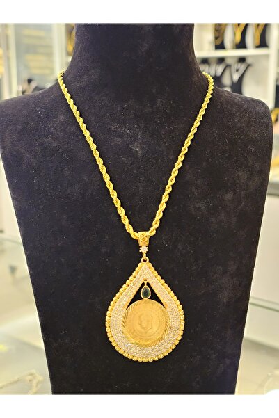 imitasyon dünyası 22 Ayar Altın Kaplama Zirkon Taşlı  Yarımlı Damla Kolye A+ ...