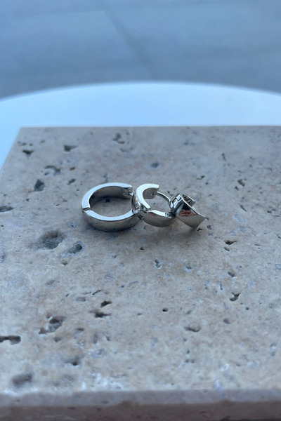 Jaida Moda Unisex Silver 3-Piece Oval Earring Set - Steel Ring