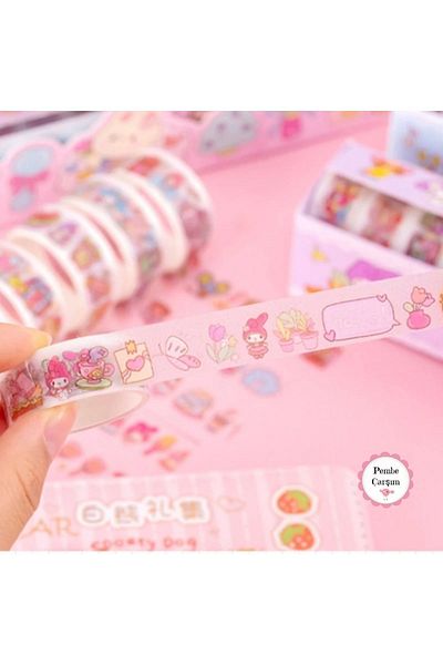 Pembe Çarşı 10-Piece Sanrio Washi Tape Tape Set Kuromi, My Melody, Cinnamoroll