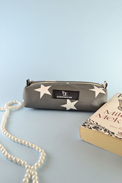 esperidesign Tasarım Gri Geniş Kalem Kutusu Kalemlik Makyaj Çantası Çok Amaçl...