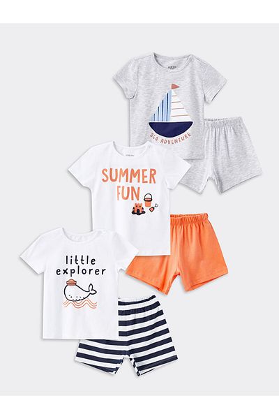 LC Waikiki Crew Neck Printed Baby Boy Pajamas Set with Shorts 3 Pieces