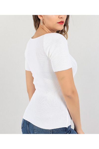 HANIMCA GİYİM Heart Collar Half Sleeve Women's Knitwear Blouse