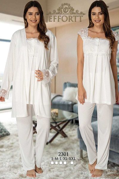 Effort Pijama طقم ملابس نوم للأمهات مكون من 3 قطع من Lohusa Trend - قطن ممشط