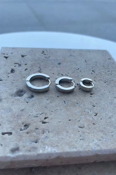 Jaida Moda Unisex Set of 3 Silver Cornered Steel Hoop Earrings