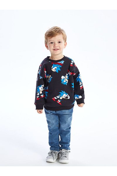 LC Waikiki Sonic the Hedgehoc Printed Baby Boy Sweatshirt - Crew Neck, Long Sleeve