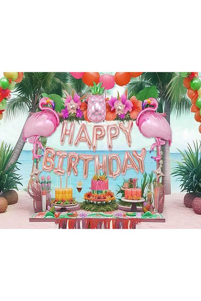 DÜVENCİ TİCARET Flamingo Foil - Sliding Heart Shoes Happy Birthday Balloon Set