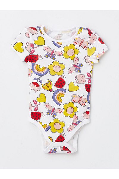 LC Waikiki Snap-on Crew Neck Bodysuit for Baby Girl - Pack of 2