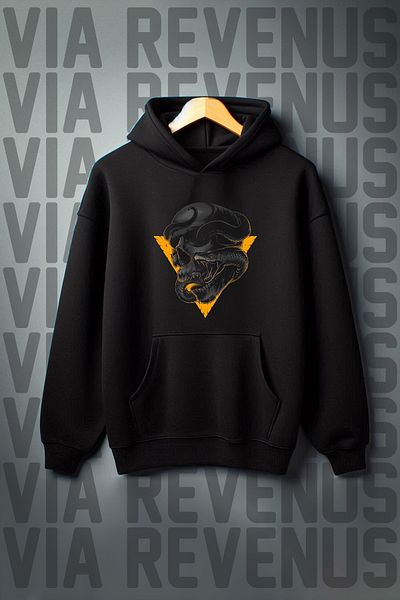Vordevia Kangaroo Printed - 3 Thread Black Hooded Oversize Sweatshirt