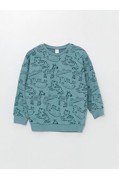 LC Waikiki Crew Neck Printed Sweatshirt and Sweatpants Set for Baby Boy - Set of 2