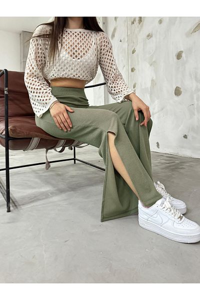CNRCollection High Waist and Soft Fabric Khaki Women's Trousers - Wide Leg and Loose Cut