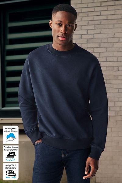 BESSA Ανδρικό βαμβακερό φούτερ - Navy Blue, Crew Neck, Relaxed Fit