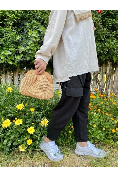 Nevdusha Design Hand Knitted Paper Rope Wooden Scholar Straw Handbag