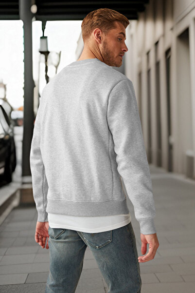 BESSA Men's Gray Crew Neck Cotton Sweatshirt - Relaxed Fit