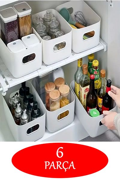 Alacarte 6 Pieces White 3.5 Liter - In-cabinet, Refrigerator and Bathroom Organizer Basket
