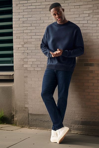 BESSA Ανδρικό βαμβακερό φούτερ - Navy Blue, Crew Neck, Relaxed Fit