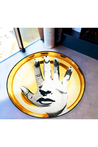 Rugs Modern Halı Round Hand Woman Face Patterned Woven Base Washable Carpet M...