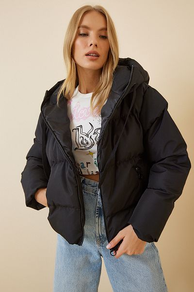 Lovelyİstanbul Čierna bunda Puffer s kapucňou - Lrv0048