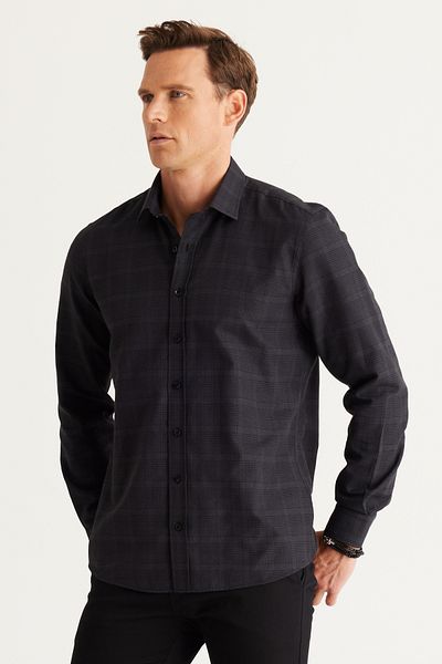 ALTINYILDIZ CLASSICS Μαύρο Slim Fit Ανδρικό πουκάμισο - Slim Fit, Κλασικός Γιακάς, Βαμβακερό