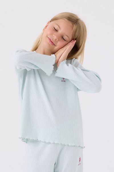 U.S. Polo Assn. Set de pijamale albastre cu maneca lunga pentru fete