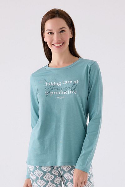 Pierre Cardin Set de pijamale verde cu mânecă lungă pentru femei