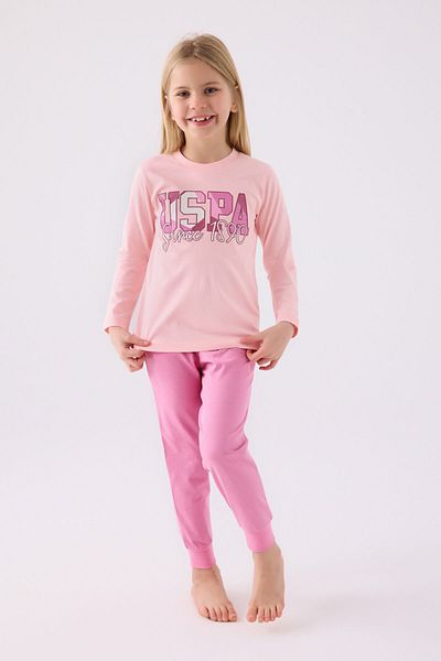 U.S. Polo Assn. Girl's Pink Long Sleeve Pajama Set