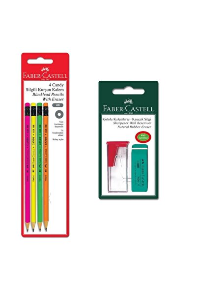 Faber Castell قلم رصاص ممحاة كاندي + مبراة قلم رصاص محاصر + ممحاة