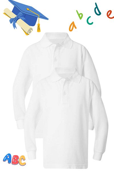 Bilge Trend Tricou alb unisex pentru copii cu gât polo - două piese, mânecă lungă