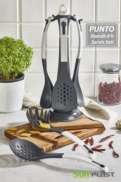Sunplast PUNTO Series Serving Presentation Set with Stand 6 Pieces - BPA Free Quality Non-Stick Hard Plastic