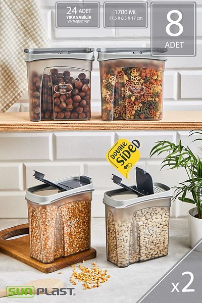 Sunplast 8-Piece Storage Container Set - Leak Proof Double Sided Lid - Anthracite Food Container - 1700ML