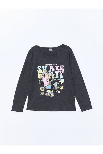 LC Waikiki LCW Girls - Tricou cu mânecă lungă cu imprimeu cu decolteu