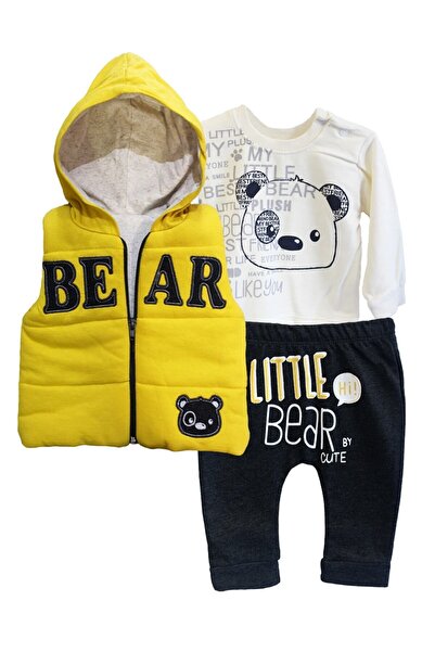 MİNİCE Seasonal Baby Boy Triple Set with Bear Vest