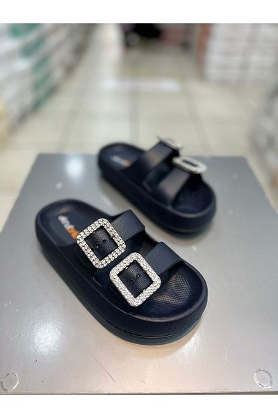 Akınal Bella Stone Detailed Double Buckle Women's Daily Slippers